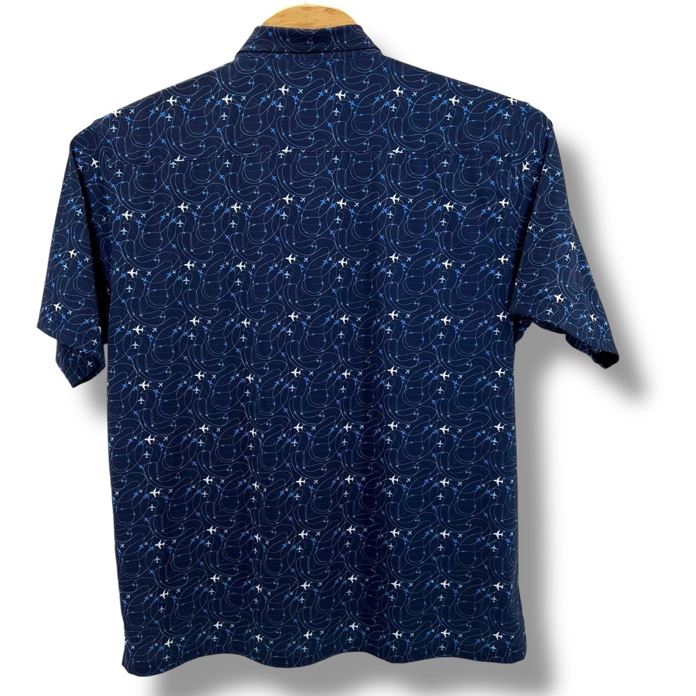 Horn Legend Mens XL Navy Airplane Print Bamboo Charcoal Luxury Button Down Shirt - Picture 3 of 7